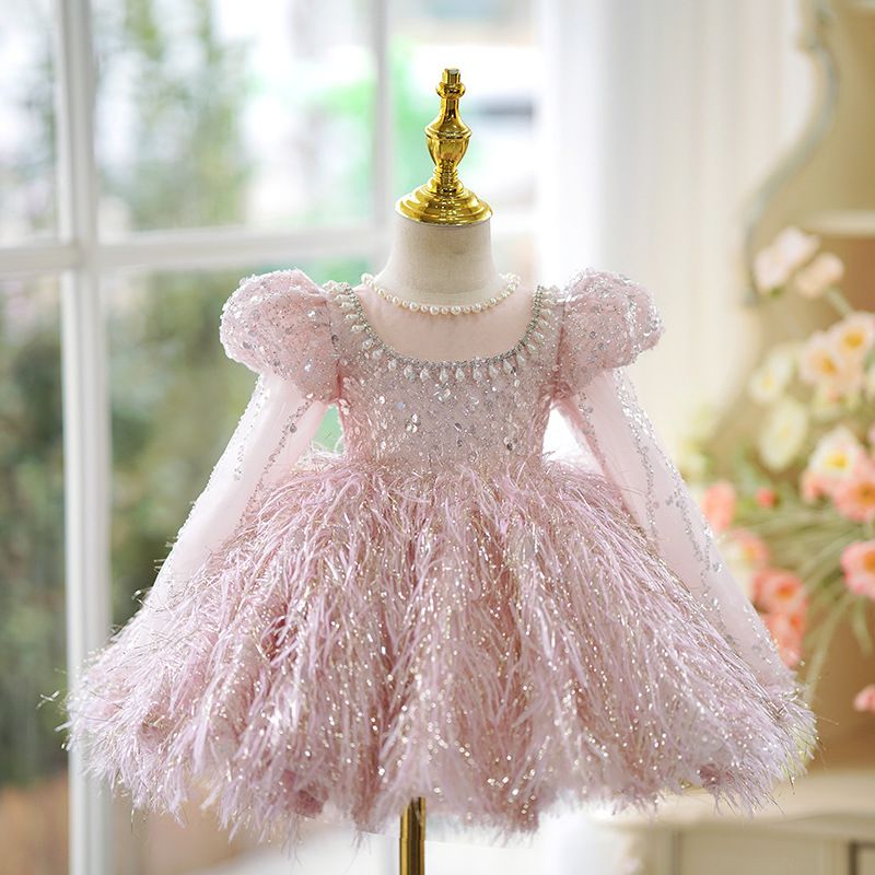 Abito da principessa per bambine - Elegante abito rosa per feste di compleanno e occasioni speciali_voghion.com