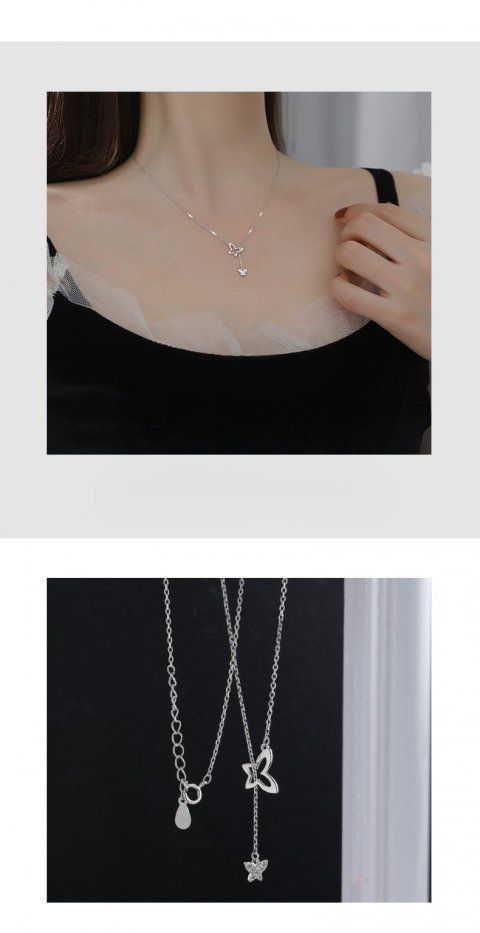Pure Silver Non-Fading Butterfly Tassel For Women, Elegant Collarbone Versatile Simple Sweater Chain, Best Friend_voghion.com