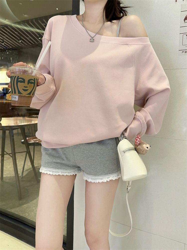 Canotta elasticizzata con scollo a U 2025 per donna, felpa con spalle scoperte, pullover, pantaloncini sportivi casual_voghion.com