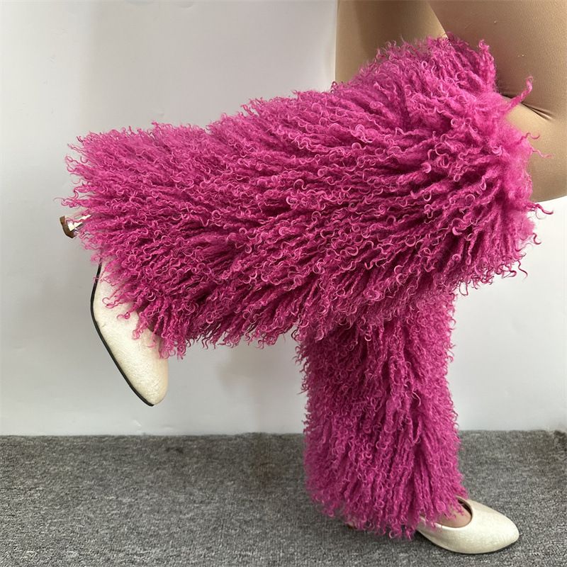 Botas de nieve de lana rizada con patas peludas de oveja Tang 2025d, calcetines de felpa de tubo para otoño e invierno, bonitos y holgados, resistentes al frío._voghion.com