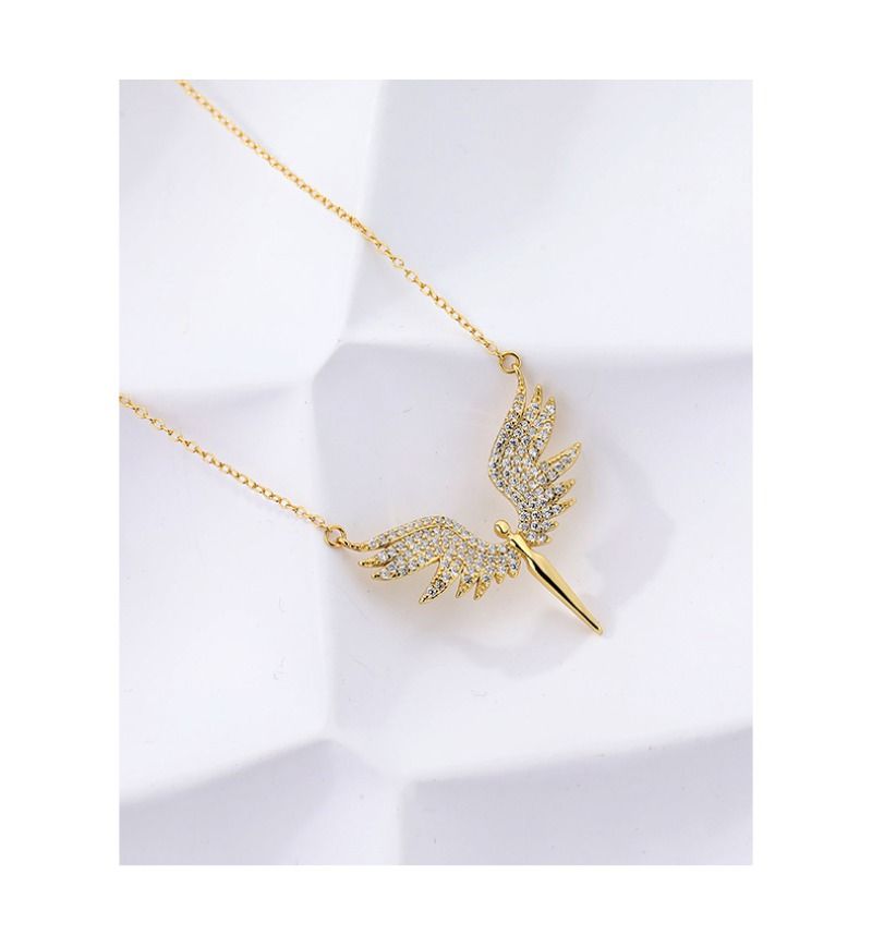 Sterling Sëlwer Liicht Luxus Zirkon Engelflilleken Halskette Nisch Design Schléissebeen Kette_voghion.com
