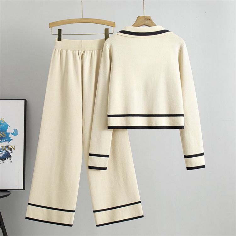 Women's Clothing new knitted wide leg pants slim two piece short fashion casual suit _voghion.com
