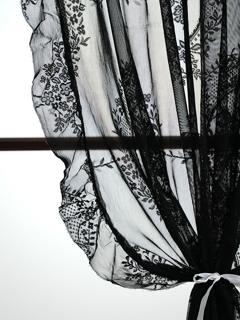 Moderne transparente Spitzenvorhänge – halbtransparente Polyestervorhänge mit Blumenstickerei für Wohnzimmer, Schlafzimmer, Flur (Grün/Orange/Rosa/Weiß/Schwarz)_voghion.com