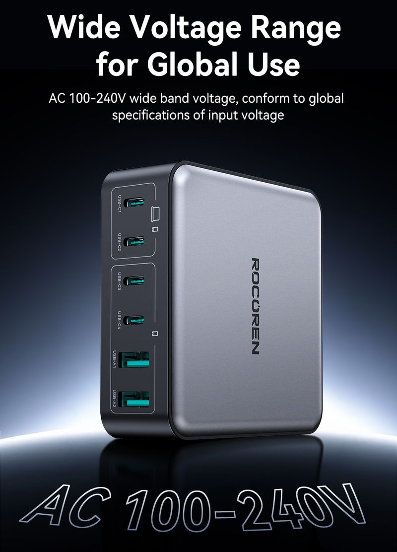 200W GaN PD Fast Charging USB Type C Charger 270W 6 In 1 USBC Power Station For IPhone 16 15 Pro Max Xiaomi 14_voghion.com
