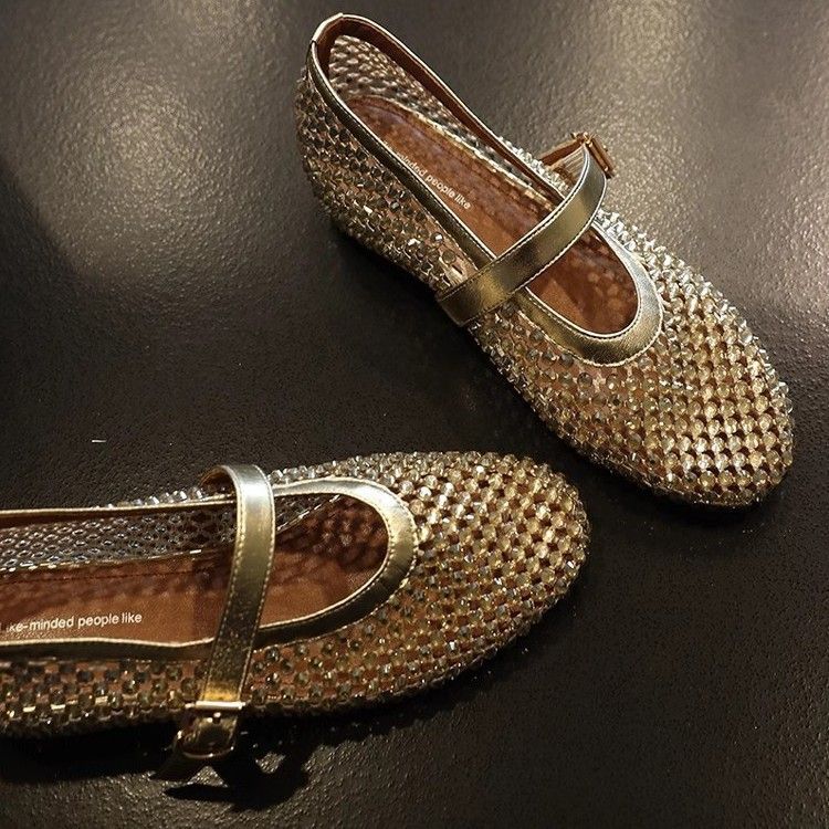 Scarpe Mary Jane con zeppa nascosta, traspiranti, con design a traforo e strass, nuove in stile estivo 2025, per donne minute_voghion.com