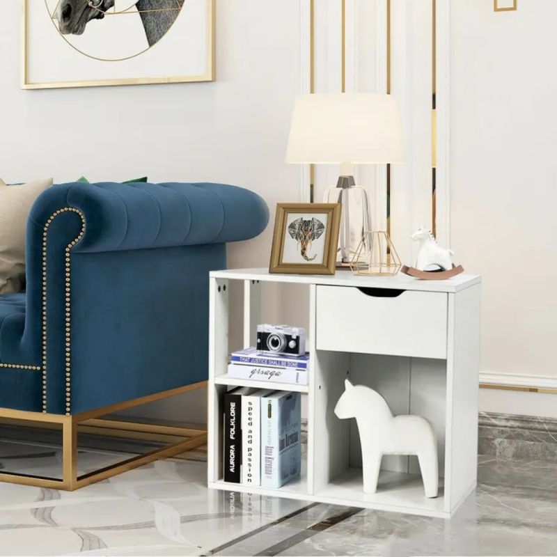 Storage Drawer With Side Space And Shelf 3-Tier Table_voghion.com