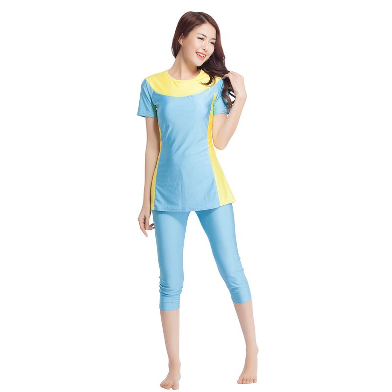 Muslim Swimwear Women's Swimsuit Muslim Conservative Swimsuit Loose Contrasting Color Two-piece Set Seaside Travel Hot Spring Suit_voghion.com