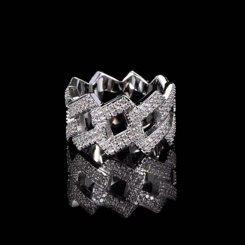 Hip Hop Copper Inlaid Zircon Cuban Chain Men's Niche Design Heavy Craft Geometric Cool Ring_voghion.com