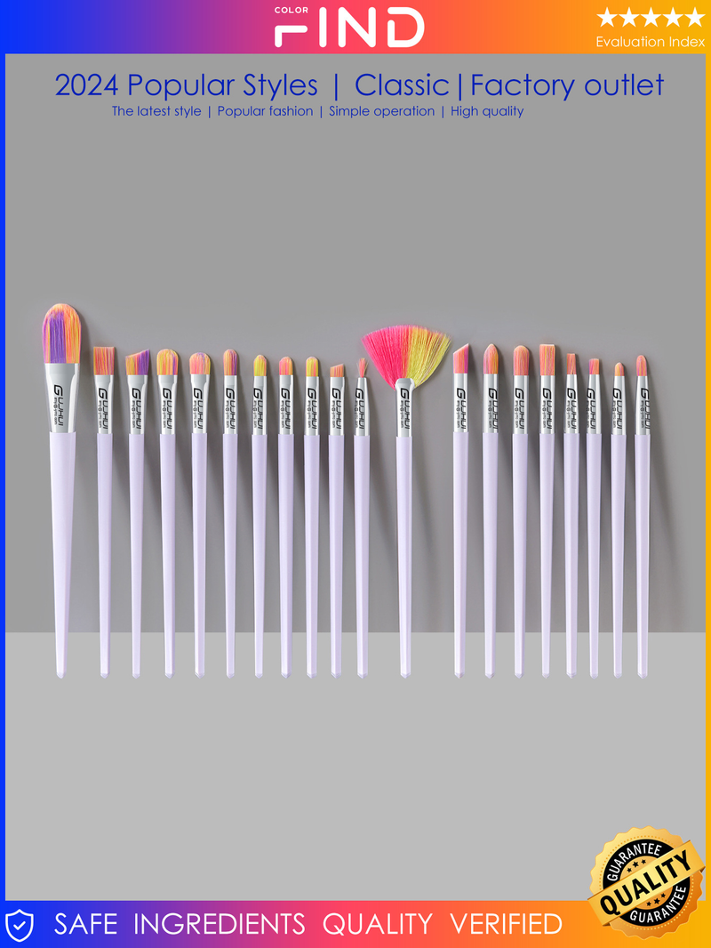 Set di pennelli per trucco con manico in unicorno viola chiaro da 20 pezzi, incluso pennello per fard e pennello per cipria. Vendite dirette in fabbrica GUJHUI_voghion.com