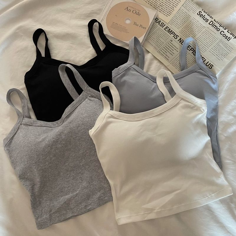 Damen Intimen Summer Hot Girl Einfarweg Casual Einfachen Tube Top Anti-Exposure Mat Broschtpolster Hosenträger Bauchbedeckung Weste Äermlos Innentop_voghion.com