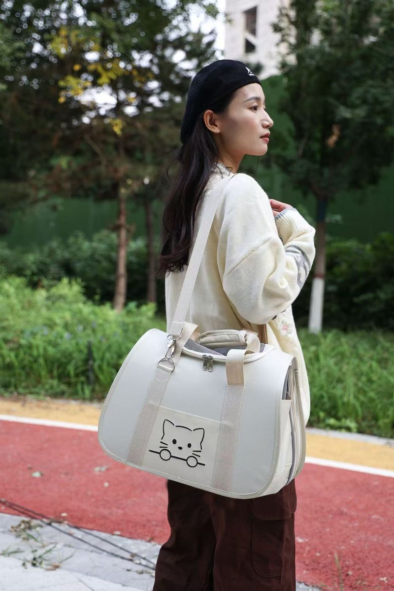 Bolsa de transporte para gatos plegable de un solo hombro, de gran capacidad, para exteriores, para mascotas_voghion.com