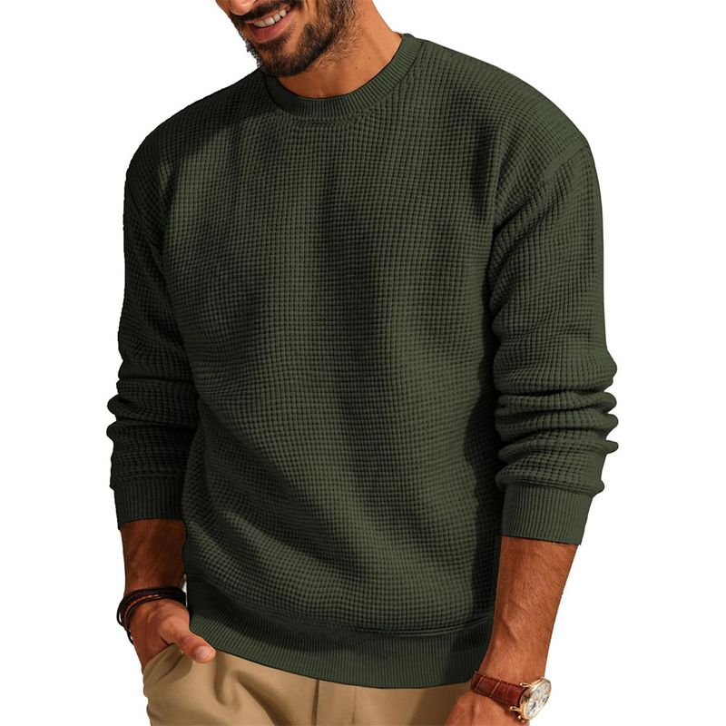 Men's Waffle Knit Sweater – Breathable Textured Pullover With Relaxed Fit For Casual Comfort_voghion.com