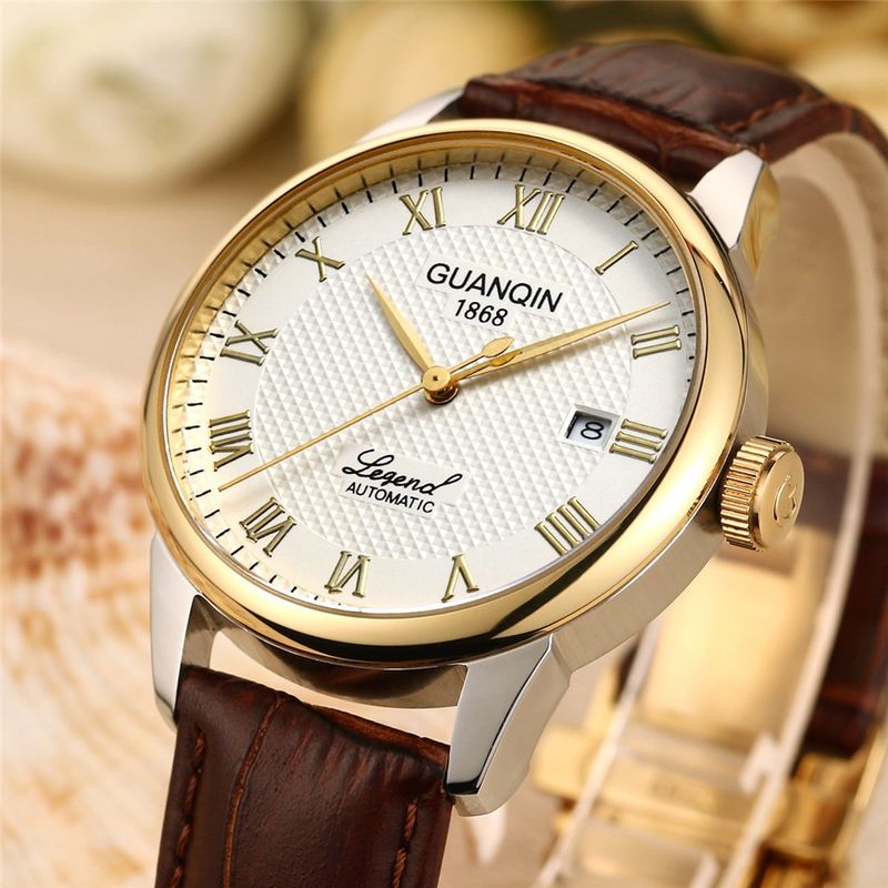 GUANQIN Mens Watches Mechanical Wristwatch Automatic Watch For Men Sapphire Glass Stainless Steel Leather Waterproof Clock Date_voghion.com