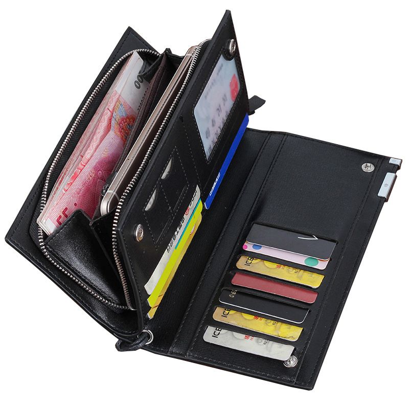Cartera larga Hengsheng para hombre con múltiples ranuras para tarjetas, cierre de cremallera y estilo sencillo._voghion.com