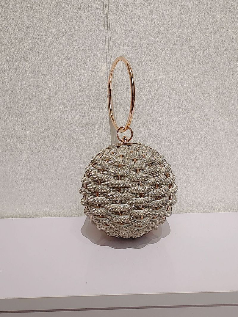 Vævet Design Rhinestone Kugleformet Aften Clutch Tasker Dame Boutique Cirkulære Diamantpunge Og Håndtasker Til Fest_voghion.com