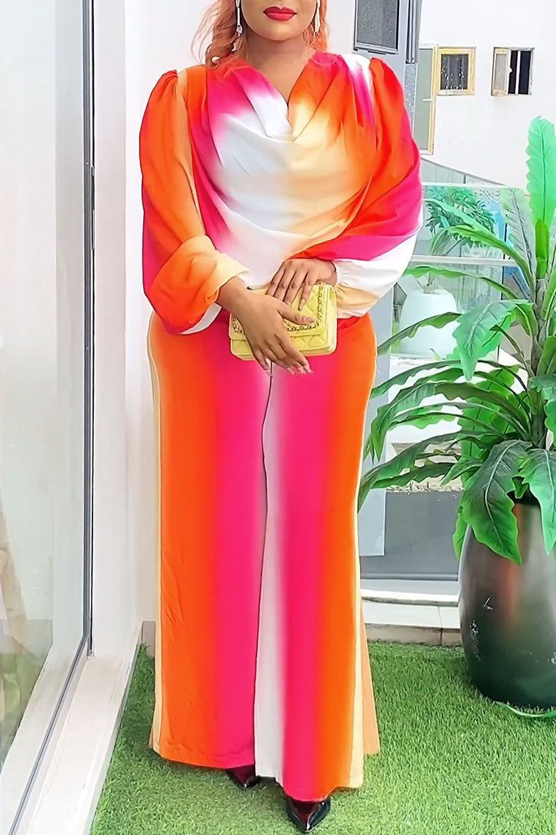 Women's Clothing Printed Swing Collar Wide Leg Pants Suit_voghion.com
