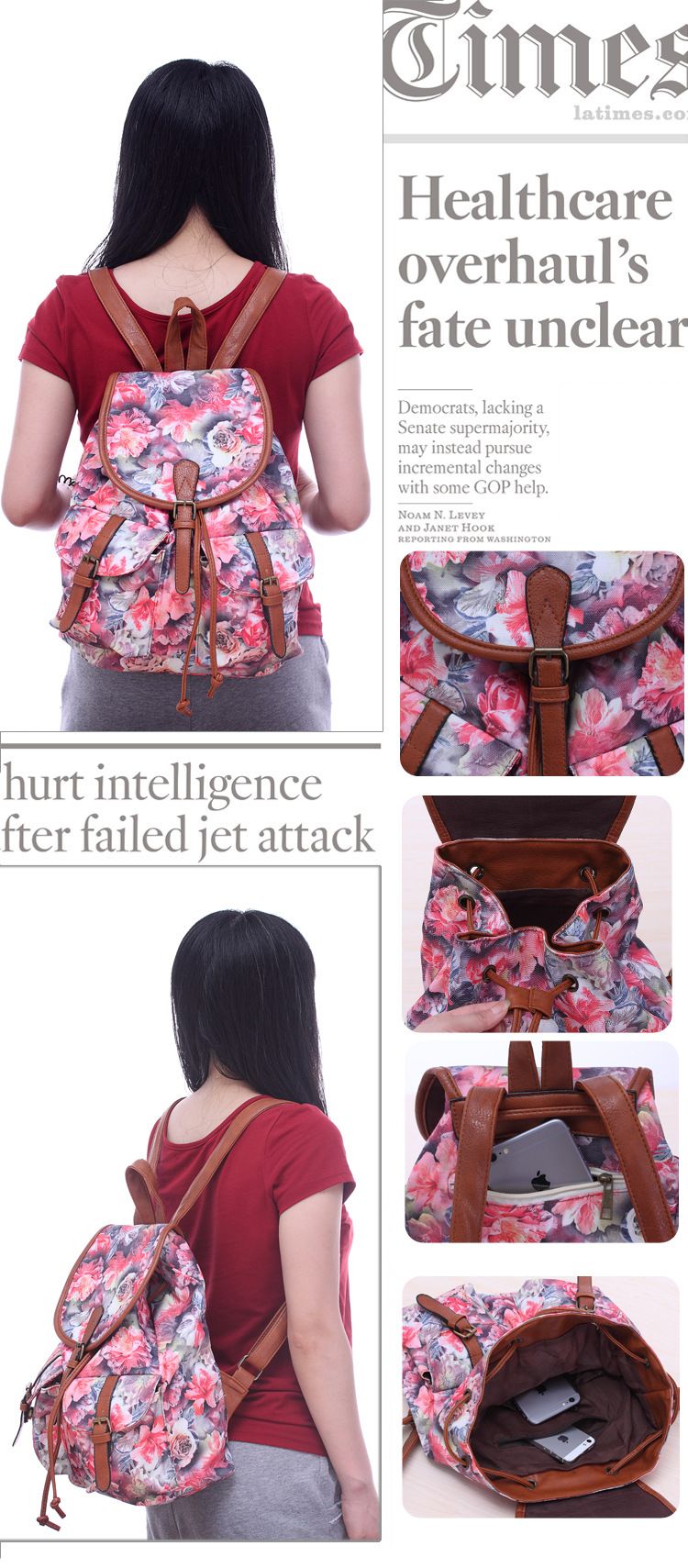 Summer and autumn women's casual backpack printed canvas schoolbag_voghion.com