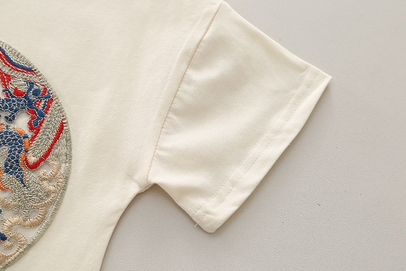 T-shirt a maniche corte con collo rotondo con bottoni cinesi in stile occidentale per bambini nuovi estivi, set in due pezzi per ragazzi e ragazze_voghion.com