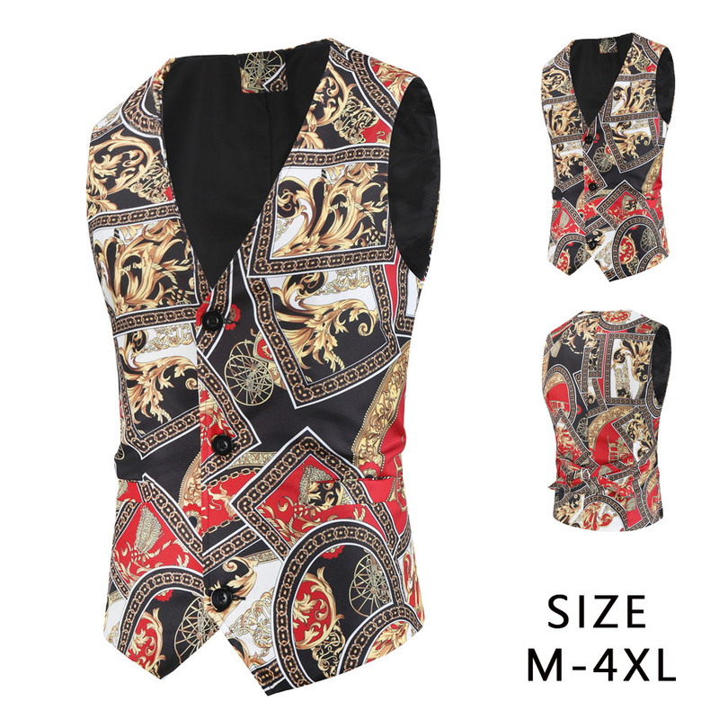 Large quantity in stock Foreign trade new men's fashion suit vest printed casual vest MJ411 M-4XL_voghion.com