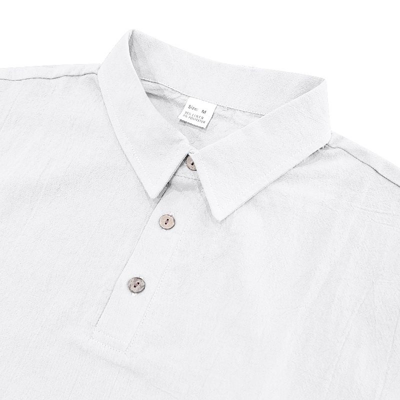 2025 Sommer Herren British Style Casual Button Loose Leinen Turn-Down-Kragen Polo Kurzarmhemd für Männer_voghion.com