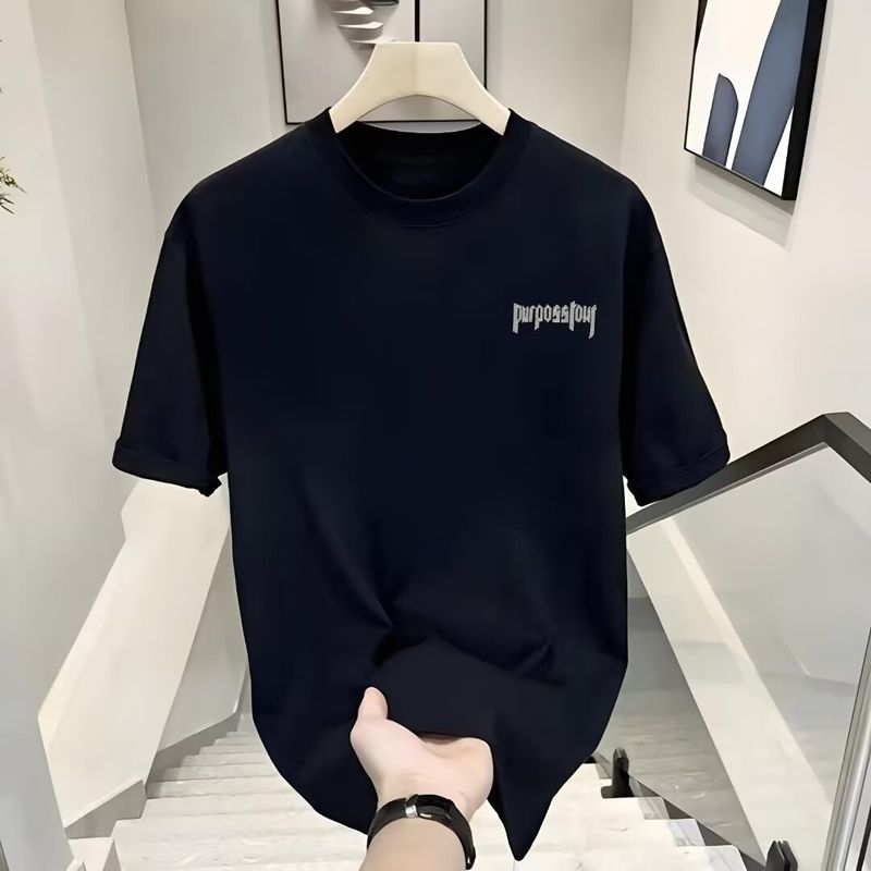 Sommer-T-Shirt für Herren aus reiner Baumwolle mit englischem Buchstaben-Print, kurzärmelig, halbärmelig, lässiges T-Shirt_voghion.com