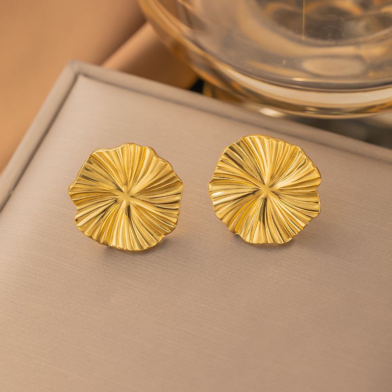 INS Style Classic Temperament Versatile Hollow Gold Stainless Steel Double-layer Sunflower Earrings For Women_voghion.com
