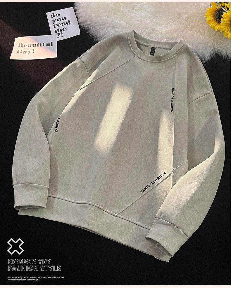 Herren-Sweatshirt mit Rundhalsausschnitt, lässig, lockere Passform, langärmliges Pullover-Oberteil für Teenager und junge Erwachsene (Schwarz, Graugrün, Dunkelgrau)_voghion.com