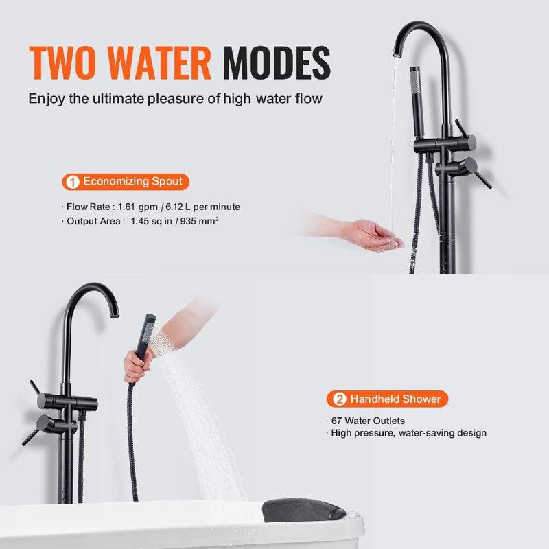 Spout Tub Shower Two Mixer Bathin Floor Mount For Water 360° Faucet Modes Swivel Freestanding Bathtub Filler Taps Freestanding_voghion.com