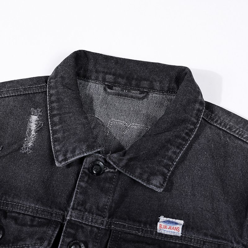 Denim jacket men's autumn tooling loose trendy brand cardigan casual men's top spring and autumn ripped lapel jacket_voghion.com