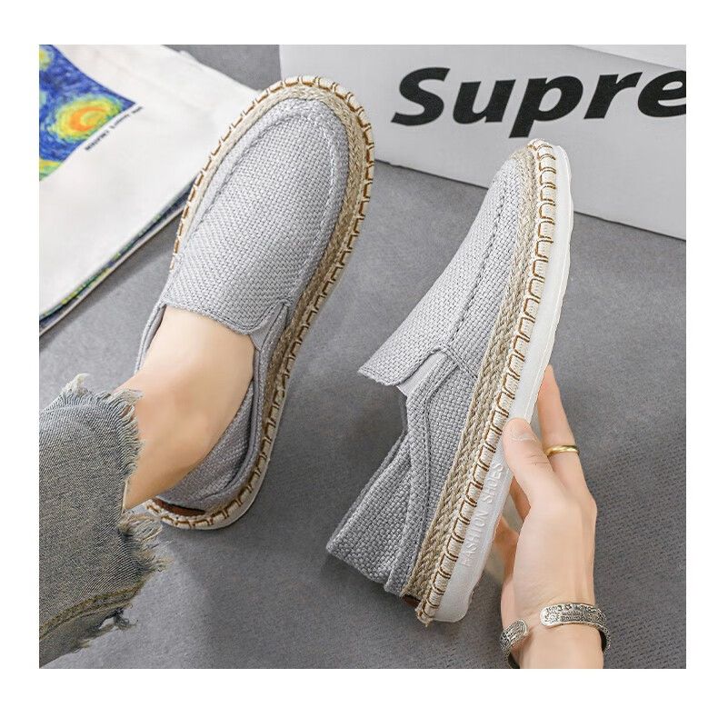 Απόδοση κόστους Ανδρικά casual ψάθινα υφασμάτινα παπούτσια ψαρά από παλιό ύφασμα Πεκίνου, αναπνεύσιμα παπούτσια για άνδρες, χαλαρά και μοντέρνα παπούτσια οδήγησης_voghion.com