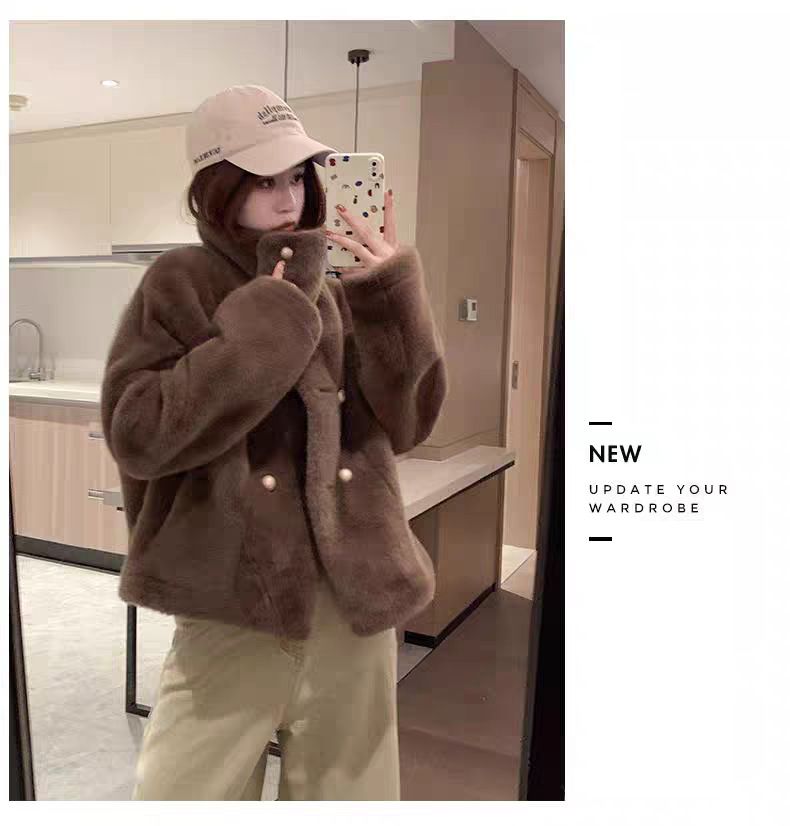 Giacca corta in visone sintetico – Cappotto corto oversize per donne minute (avorio/nero/talpa, taglia unica)_voghion.com