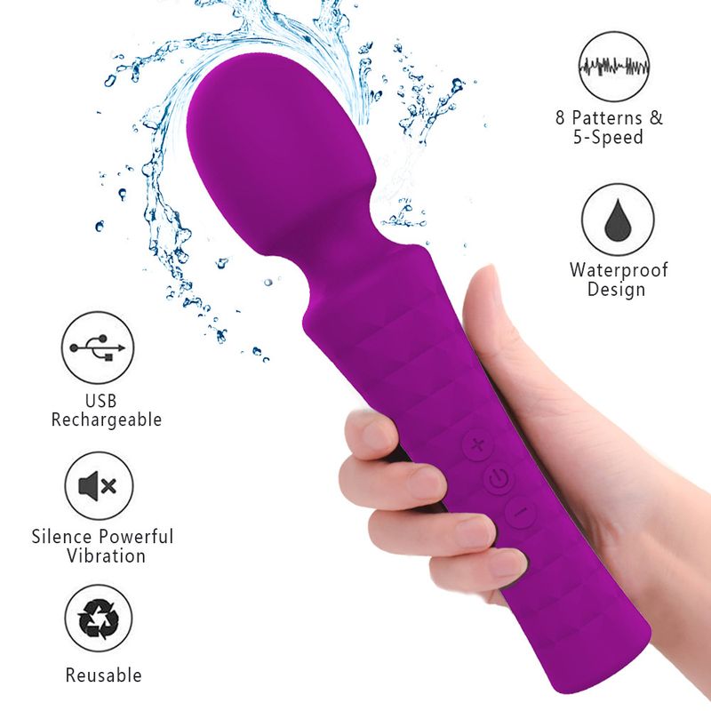 Stick AV puternic din cauciuc, cu șoc puternic, încărcare magnetică cu 8 frecvențe și 5 viteze, stick de masaj pentru masturbare feminină, produse pentru adulți_voghion.com