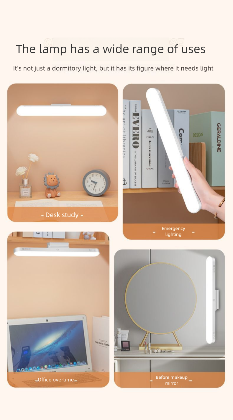 Mesa antirreflexo para estudantes universitários, dormitório, estudo, proteção para os olhos, LED, magnética, giratória, cabeceira, recarregável, fria_voghion.com