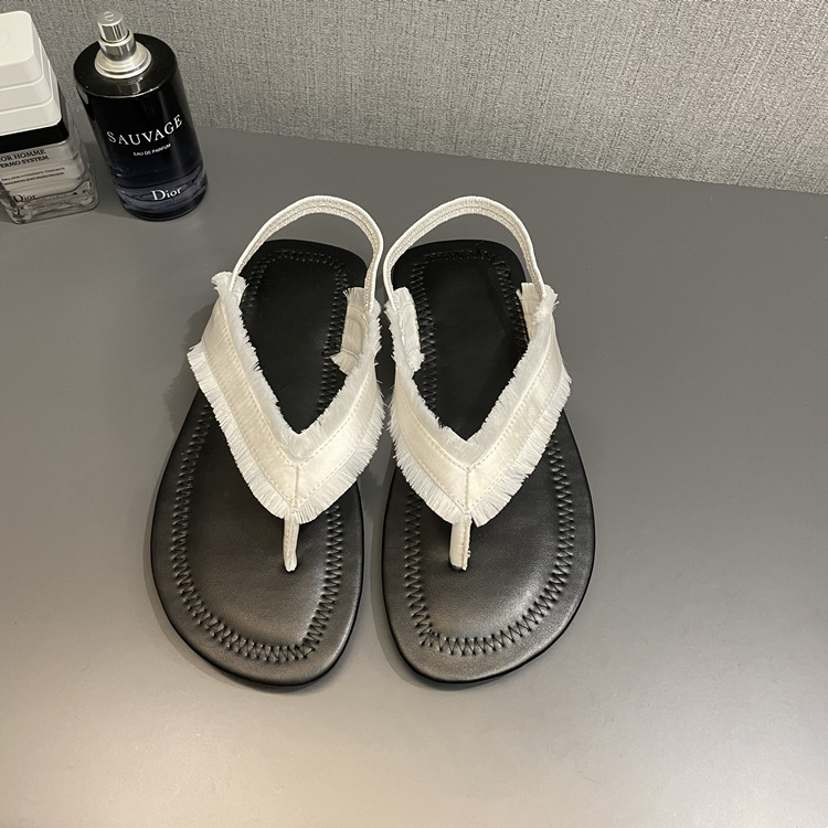 Fårskinnsversion ~ 2023 sommarnya flip-flop sandaler dam platta satin läder sandaler dam skor fiskbenshalvbricka_voghion.com