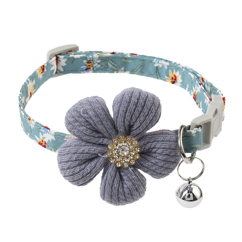 Collare per animali domestici con fiori e strass, ciondolo a forma di campanella staccabile, accessorio a forma di papillon per gatti, anello regolabile per il collo_voghion.com