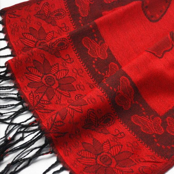 Blancho Bedding -Pa-a66-1 Red Big Butterfly & Flower Elegant exquisitely Soft Tassel Ends Pashmina/Shawl/Scarf_voghion.com
