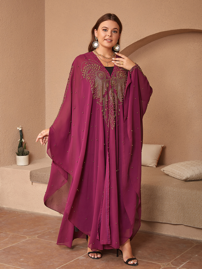 Roupas femininas estilo muçulmano quente diamante miçangas alta densidade chiffon solto capa xale_voghion.com