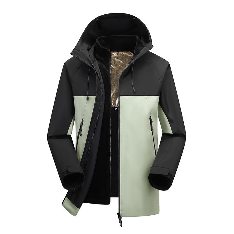 Mountain Style Hard Shell For Men Women, 3-in-1 Spring And Autumn Color Block Hooded Windproof Waterproof Hiking Jacket_voghion.com