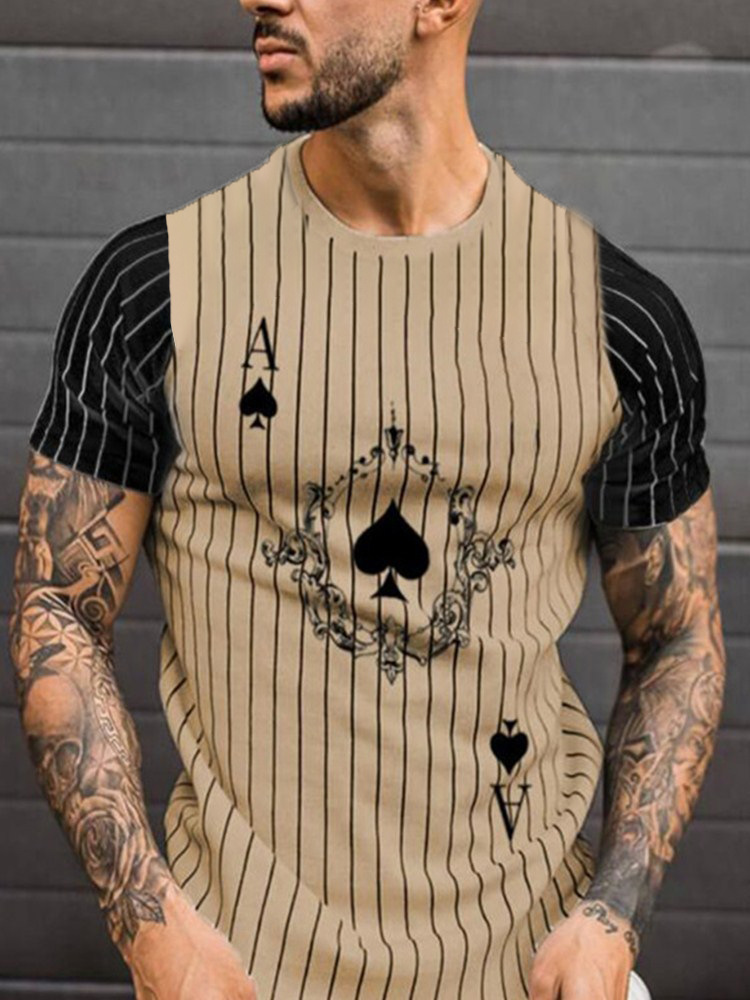 Abbigliamento da uomo estivo a maniche corte 2024 per l'esportazione, stampa 3D con lettere a forcella casual, strisce verticali sciolte_voghion.com
