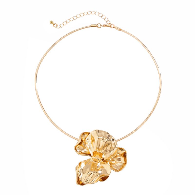 Collana girocollo in metallo plissettato 3D esagerato con fiori unici per le donne_voghion.com