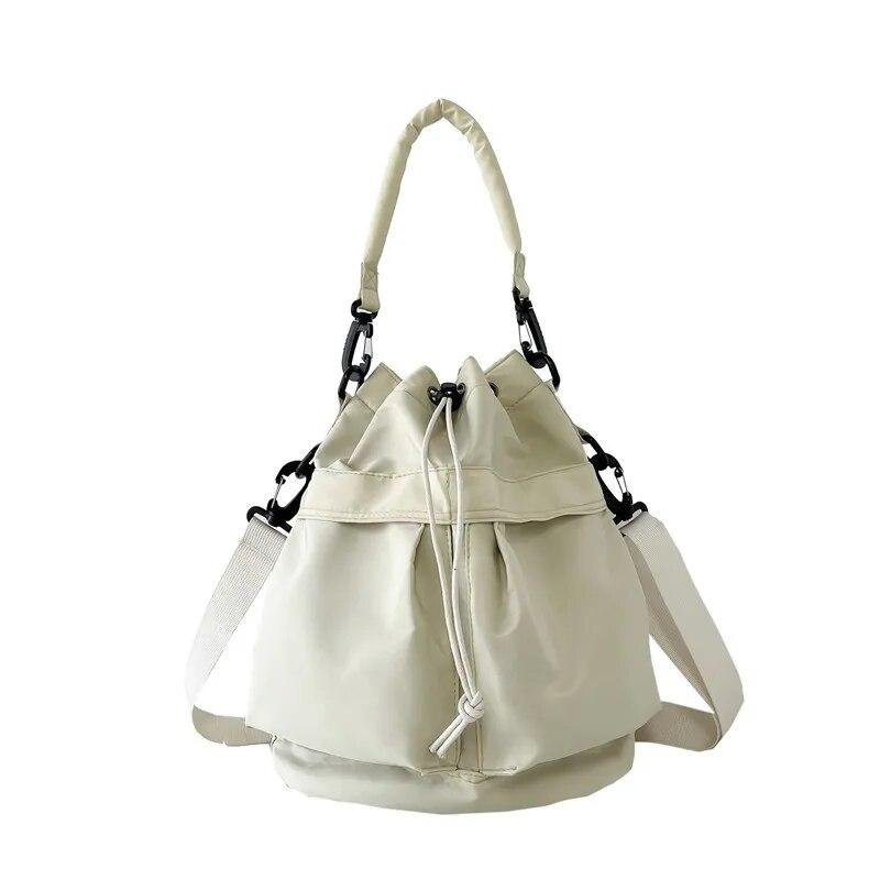Individual one-shoulder strap satchel leisure rope drape bag large capacity portable nylon bucket bag_voghion.com