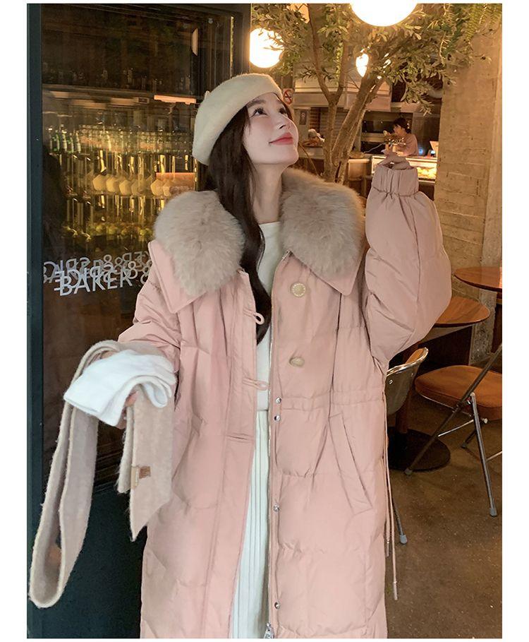 Milk Hoo Pink Large Feather Collar Down Cotton Coat For Women's Winter 2023 New Korean Edition Mid Length Fashionable_voghion.com