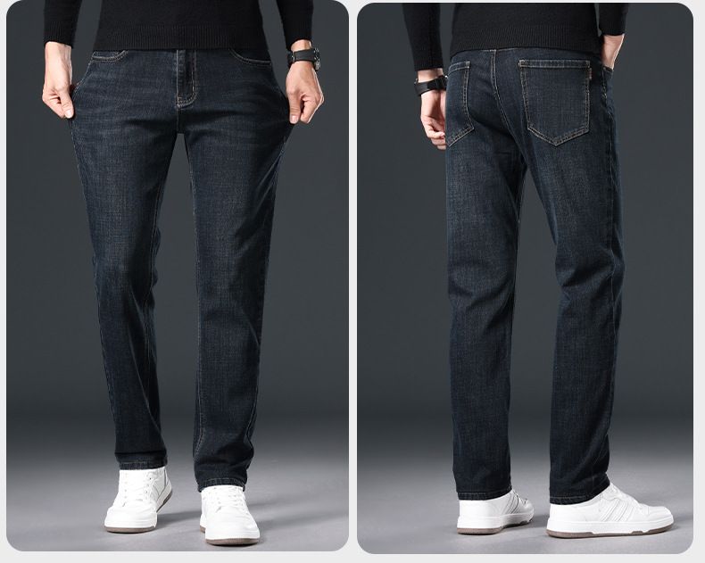 Jeans da uomo autunno 2025 di mezza età a vita alta gamba dritta in magazzino all'ingrosso leggeri business basic leggermente elasticizzati lunghi_voghion.com