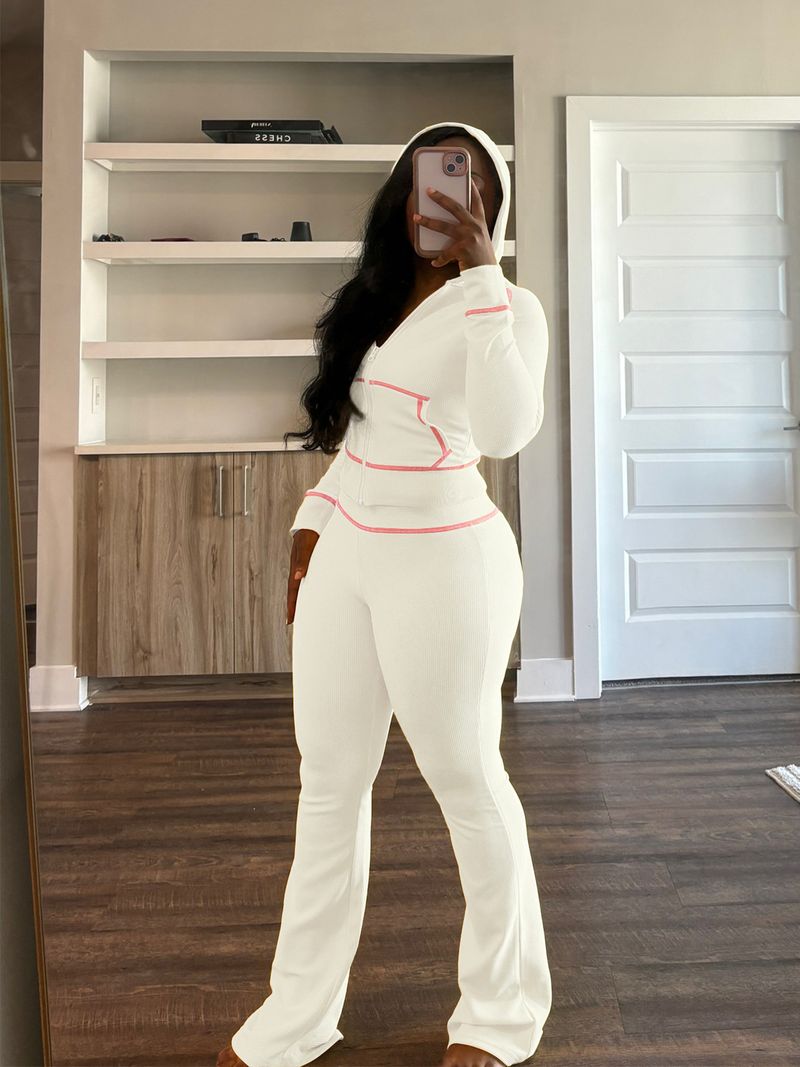 "Waffle-Knit Hooded Lounge Set – Raglan Sleeve Jogger Pants & Cropped Hoodie (Yellow/Black/White/Rose/Pink/Brown/Grey, S-XXL)"_voghion.com