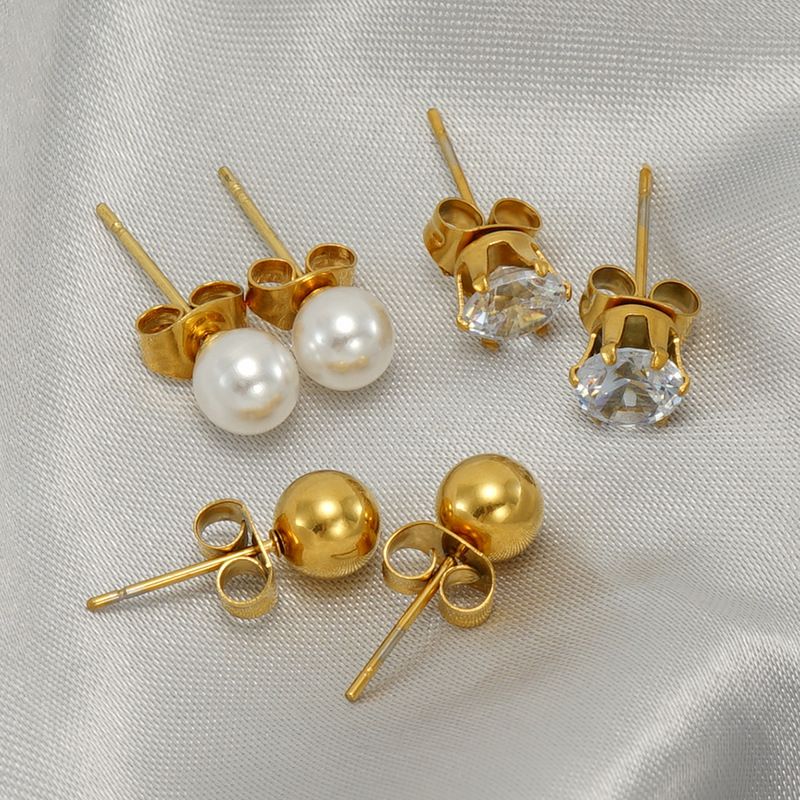 Nuovi orecchini a sfera in acciaio con perle e zirconi inossidabili, piccoli orecchini e orecchini di lusso leggeri e versatili da donna_voghion.com
