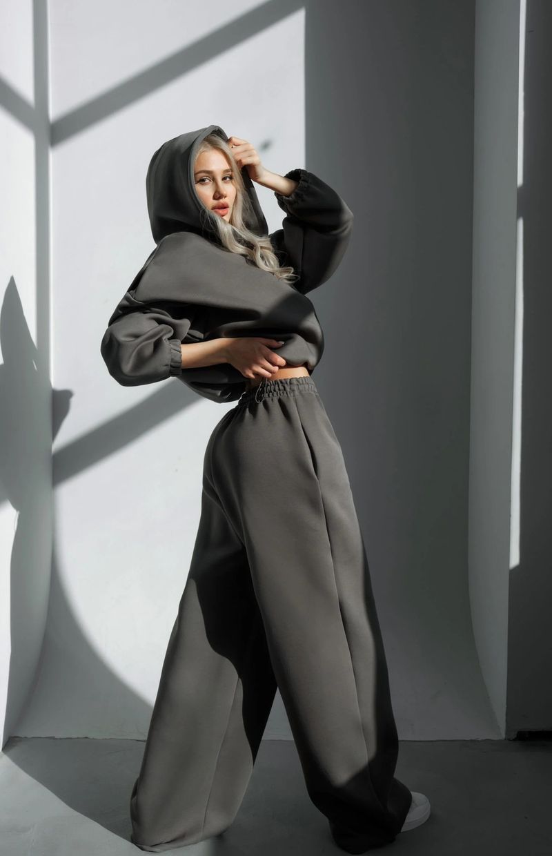 Women's Clothing Women's Casual Hoodie & Drawstring Pants Set - Long Sleeve Zip-Up Sweatshirt & Relaxed Fit Joggers (Black, Khaki, Gray)_voghion.com