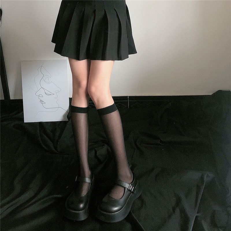 1/2 Paar Lolita-Seidenstrümpfe, Kniestrümpfe, Tube-JK-Mädchensocken, transparent, weiß, schwarz, lange Socken, Lolita-Nylon-Knie-Lolita-Strümpfe_voghion.com