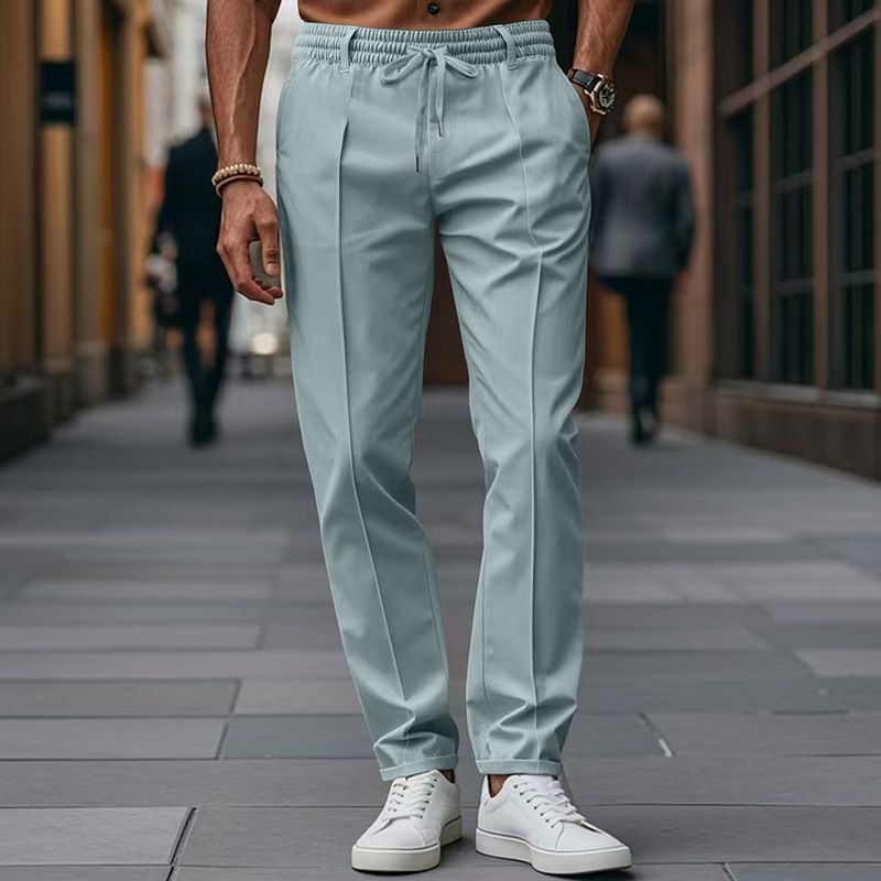 Spring And Autumn American Style Solid Color Casual Simple Plus Size Men's Business Slim Fit Tapered Pants_voghion.com