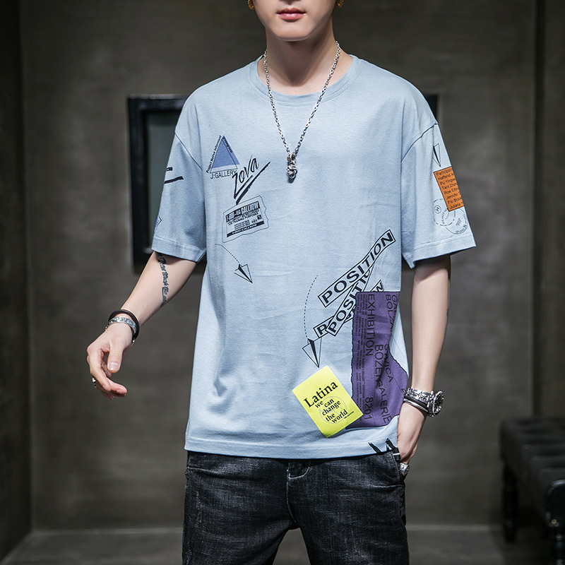 Leisure men's short sleeved summer new product t-shirt men's round neck loose printed pure cotton bottom shirt T-shirt men's fashion_voghion.com