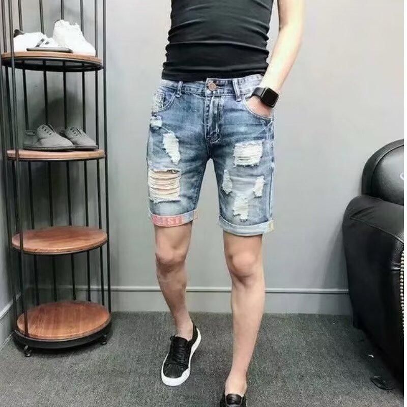 Men's Casual Denim Shorts Loose Fit Summer Shorts With Stretch, Washed & Non-Iron, Mid Waist, Straight Leg (Dark Blue)_voghion.com